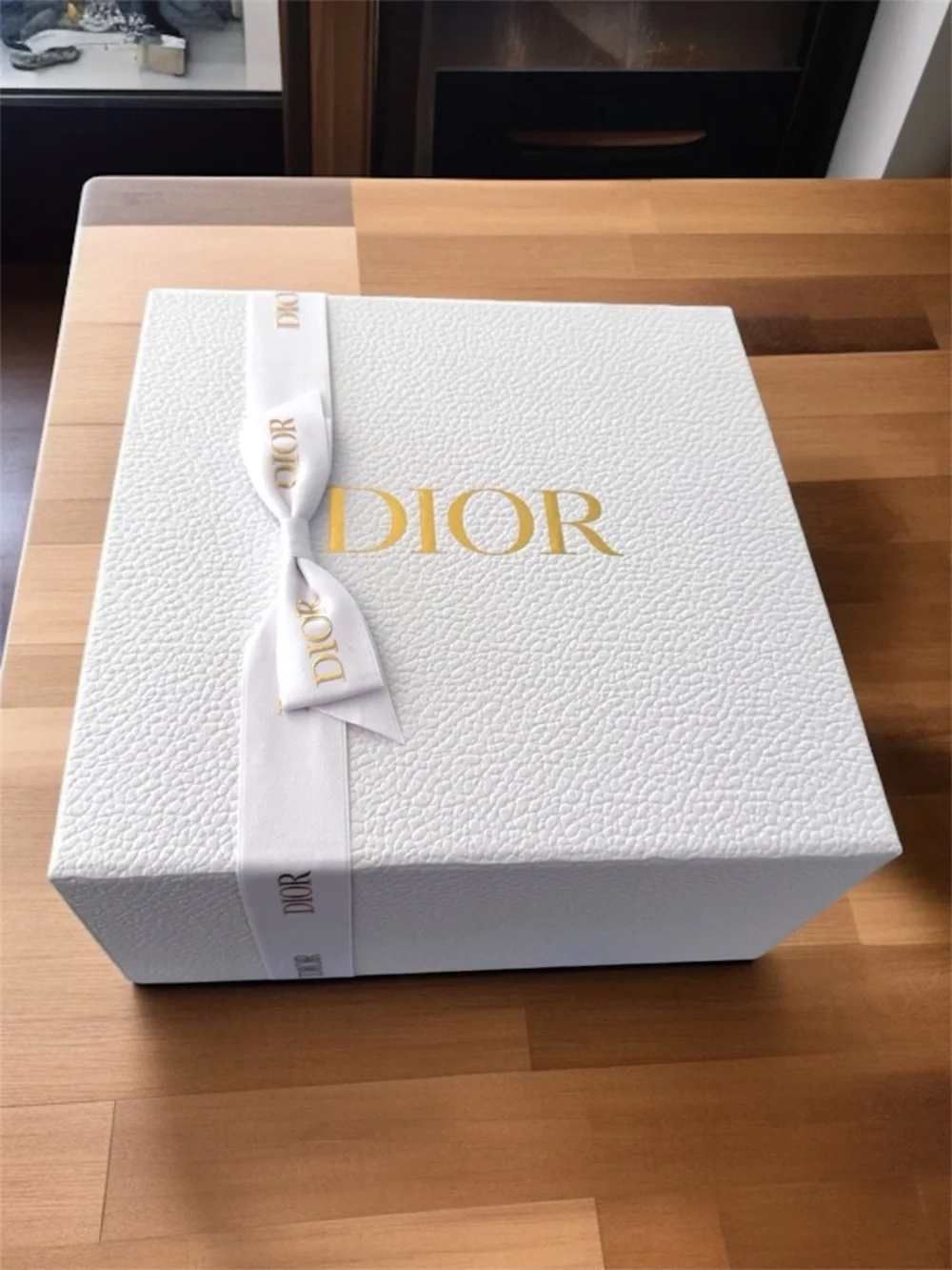 Dior White Box with Gold Logo and Satin Ribbon